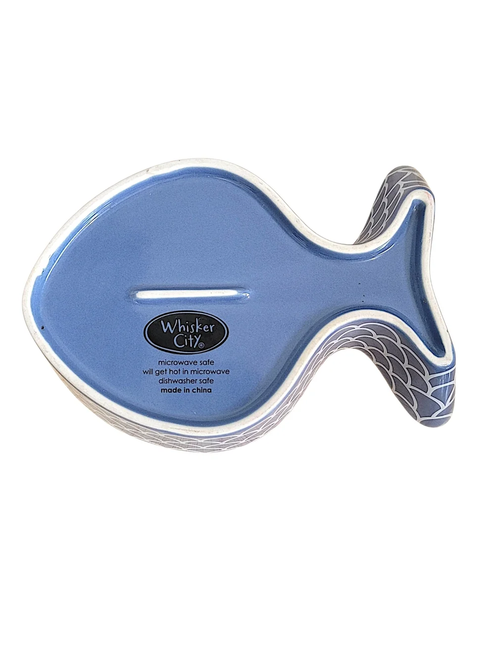 Whisker City Blue Fish-Shaped Cat Bowl